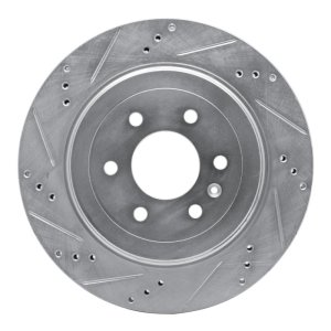 Cadillac SRX Brake Rotor (1) - Rear Left - R1 Concepts - Drilled & Slotted - Silver - `04-`09